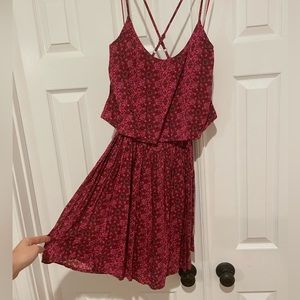 Hollis yet pink print mini dress with cross back straps and elastic waist